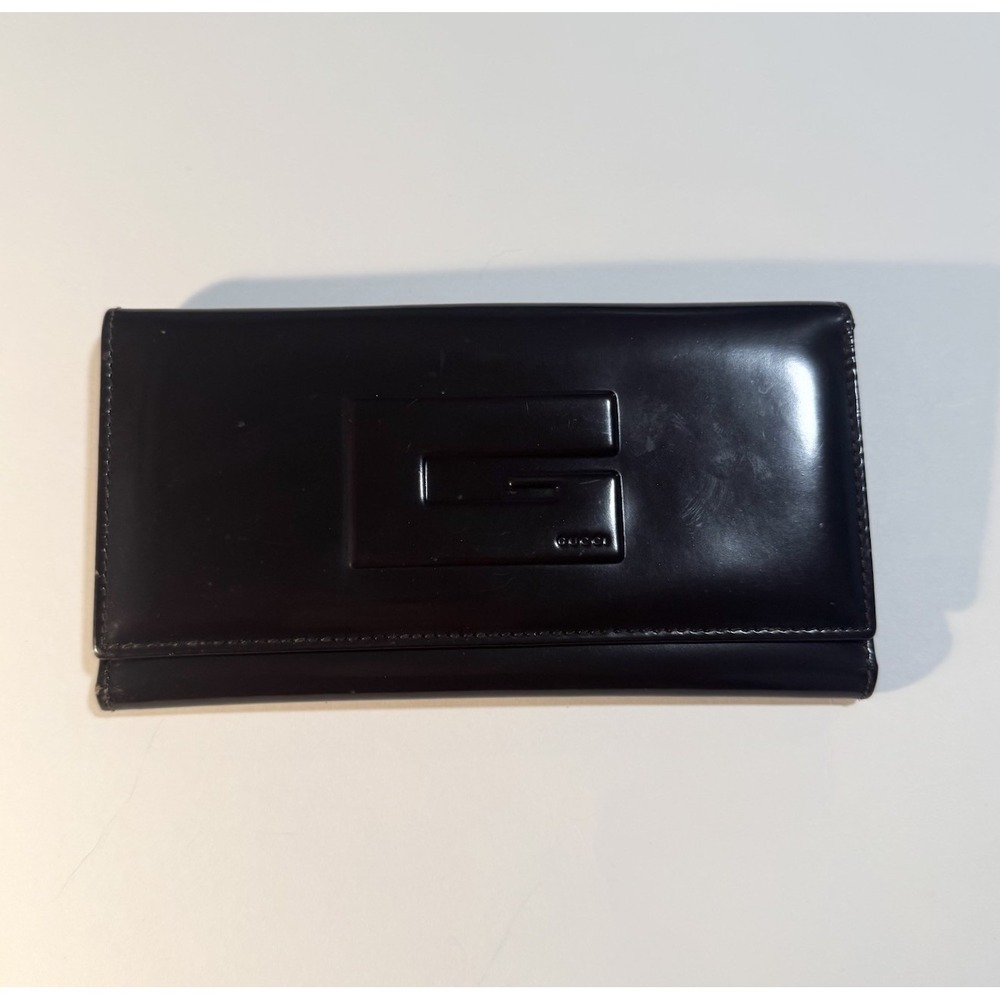 Gucci Patent Leather Long Wallet Card Holder Dark Brown